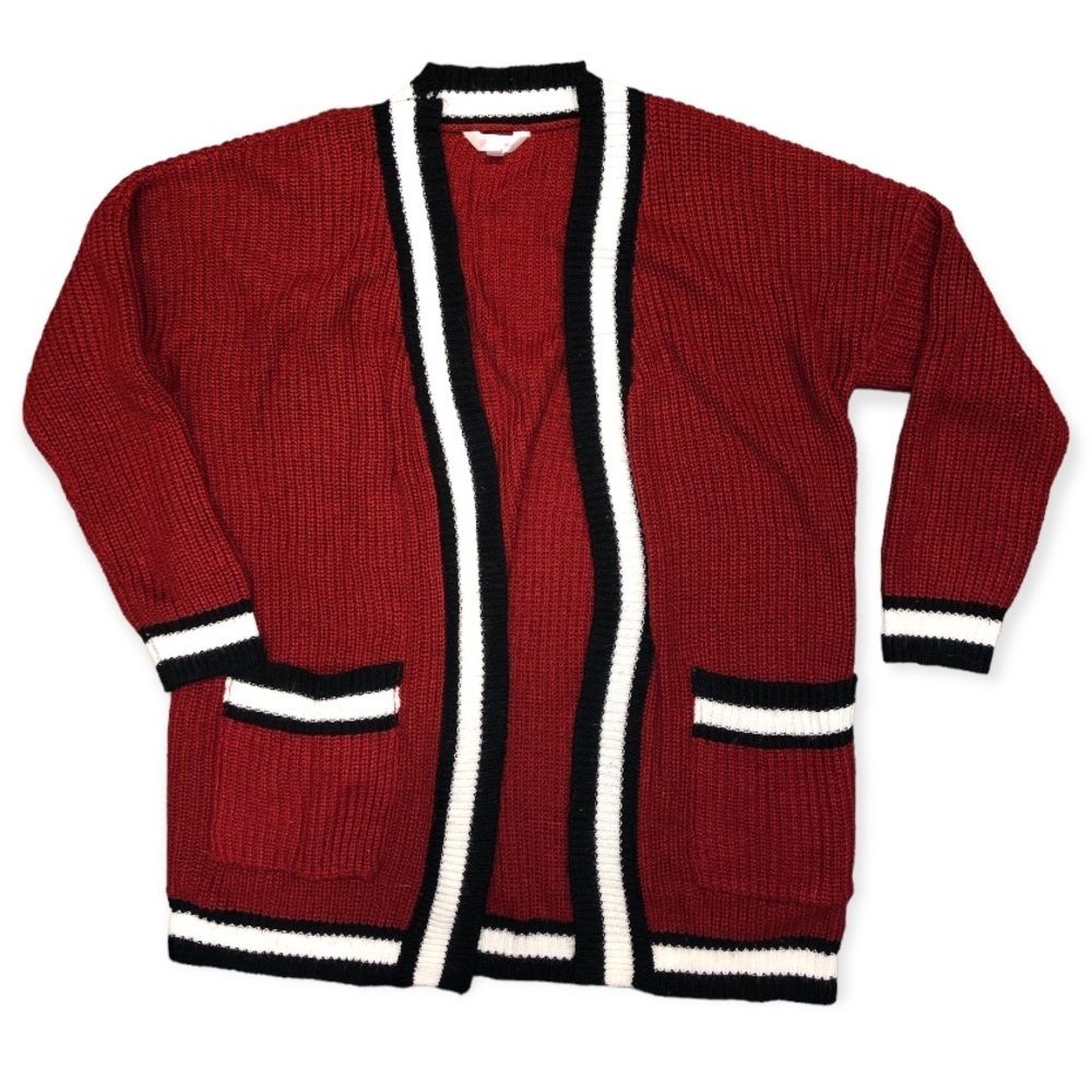 No Boundaries  Open-Front Cardigan with Black & White Trim